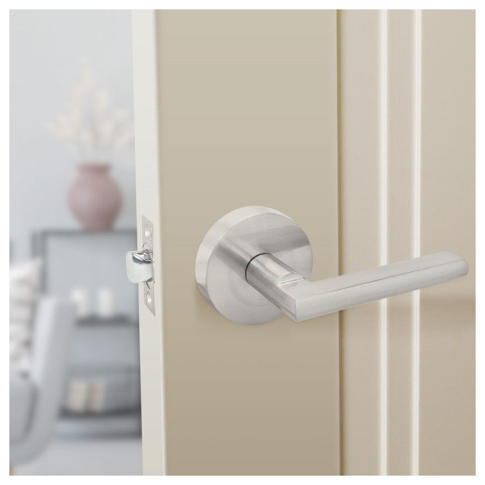 Nuk3y Thor Series Lever Door Handle Round Modern Contemporary Leverset, Satin Ni