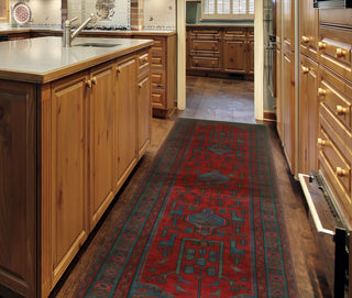 Fine Vintage Distressed Bryce Red/Blue-Gray Runner, 3'2x10'1