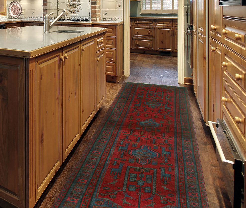 Fine Vintage Distressed Bryce Red/Blue-Gray Runner, 3'2x10'1
