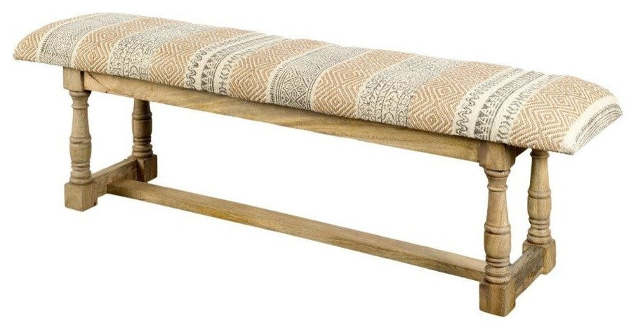Greenfield II Tan Patterned Jute With Solid Wood Frame Accent Bench