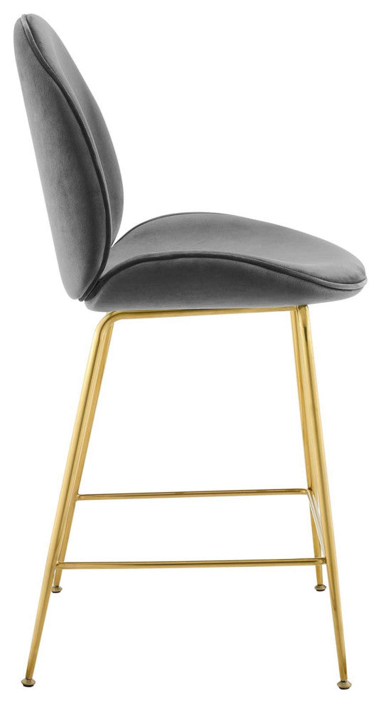 Velvet Counter Stool, Gold Luxe Glam Contemporary Modern Counter Stool, Grey
