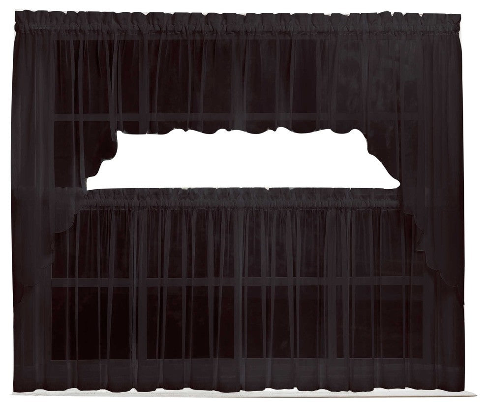 Emelia Sheer Solid Black Kitchen Curtain, Swag