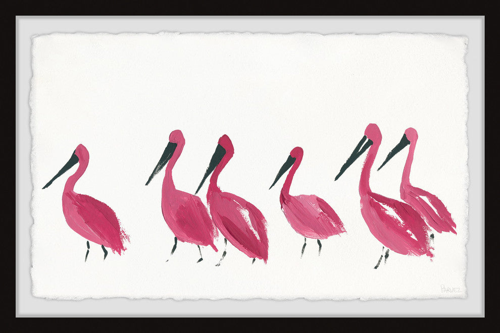 "Bright Pink Flamingos" Framed Painting Print, 24"x16"