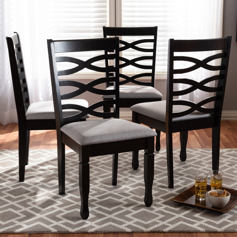 Brande Gray Fabric Espresso Brown Finish Dining Chairs, Set of 4