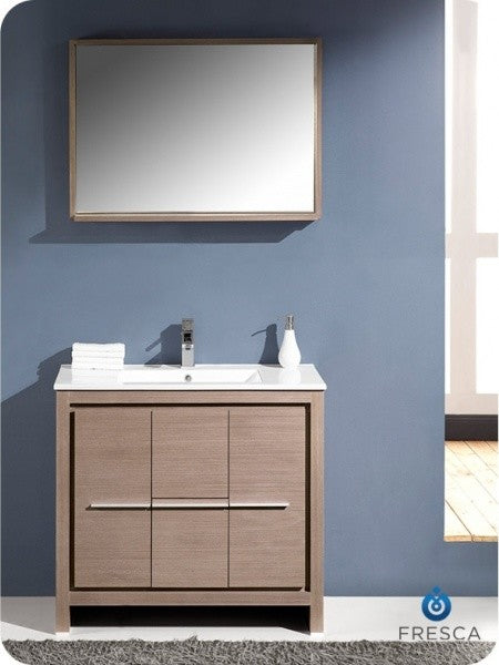 Fresca Allier 36" Gray Oak Modern Bathroom Vanity With Mirror