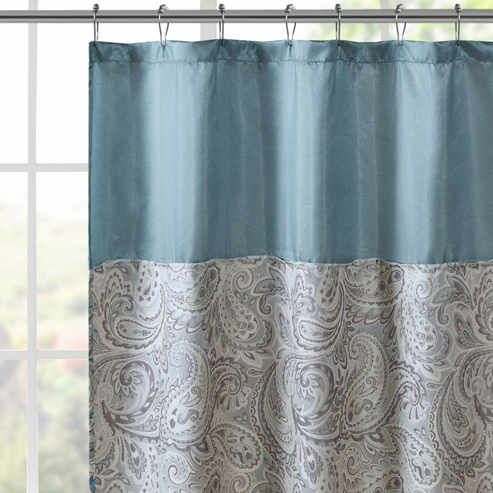 Madison Park Aubrey Jacquard Shower Curtain, Teal 72x72"