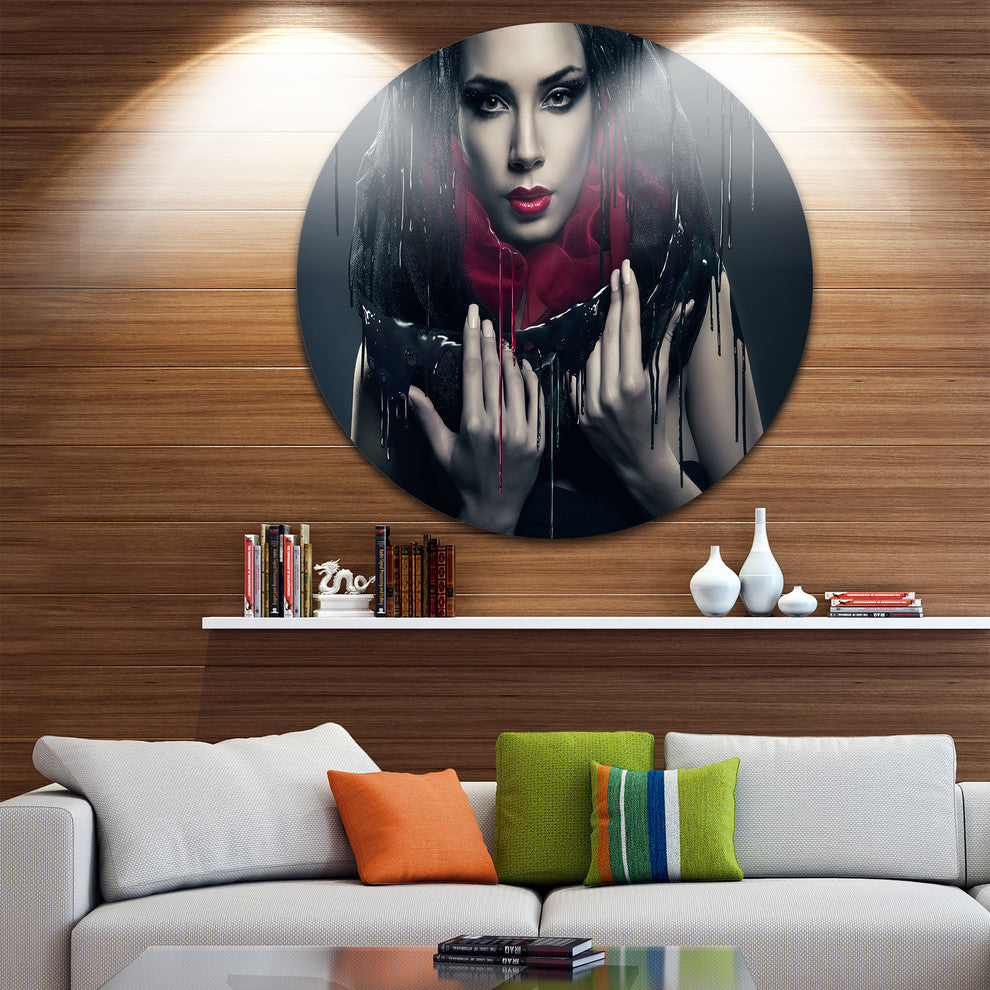 Passionate Woman In Black, Art Portrait Round Wall Art, 11"