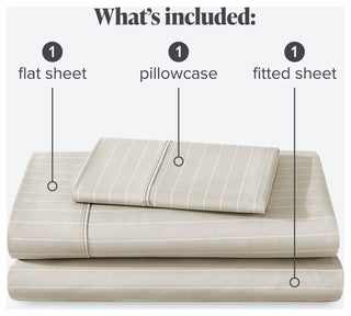 Twin XL 1800 Microfiber Sheet Set, Pinstripe Stone/White