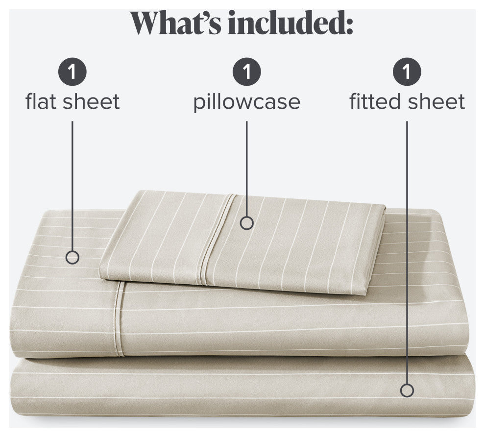 Twin XL 1800 Microfiber Sheet Set, Pinstripe Stone/White