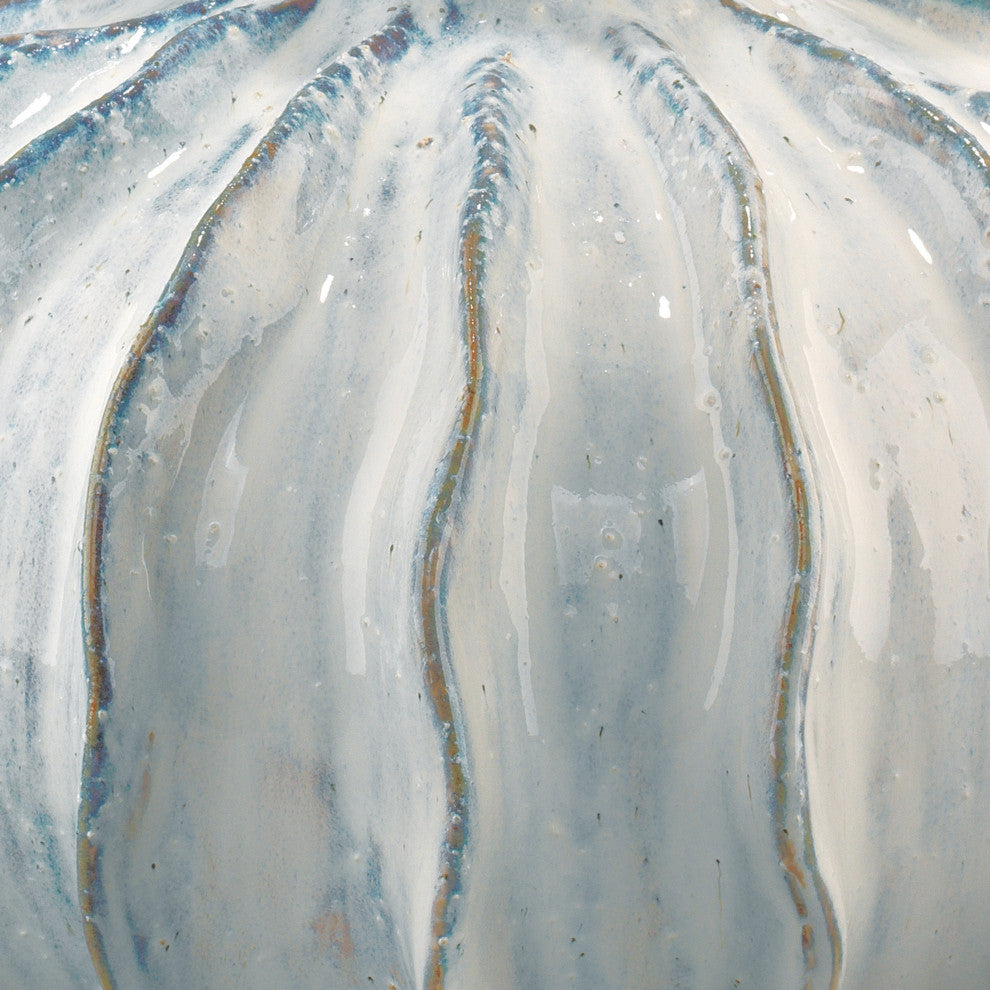 Oceane Gourd Table Lamp, White Ceramic With Custom Cone Shade, White Linen