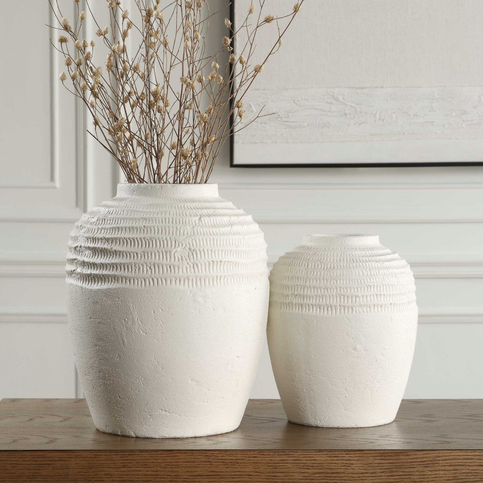 Uttermost Luna Ridge White Ceramic Vases Set of 2