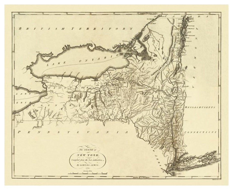 "State of New York, 1795" Digital Paper Print by Mathew Carey, 18"x15"