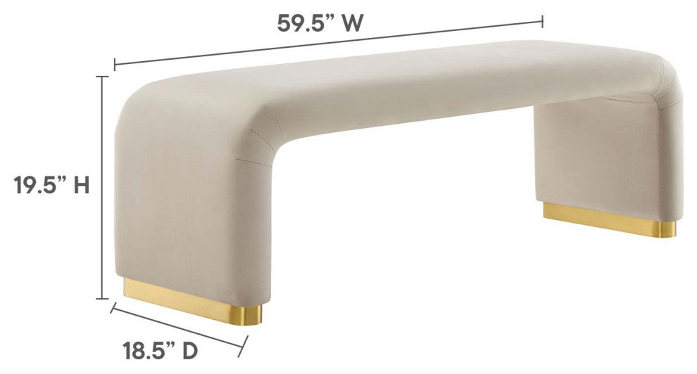 Koda Performance Velvet Waterfall Long Bench - Brass Almond