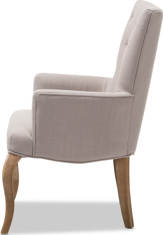 Clotille French Provincial Beige Fabric Upholstered Whitewashed Oak Lounge Chair