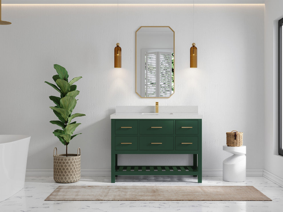 Parker 48 Single Sink Bath Vanity in Lafayette Green  2" Carrara Quartz