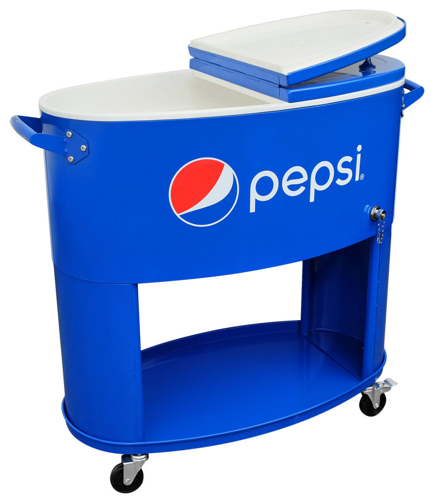 Permasteel 80 Quart Portable Rolling Oval Patio Cooler, Blue