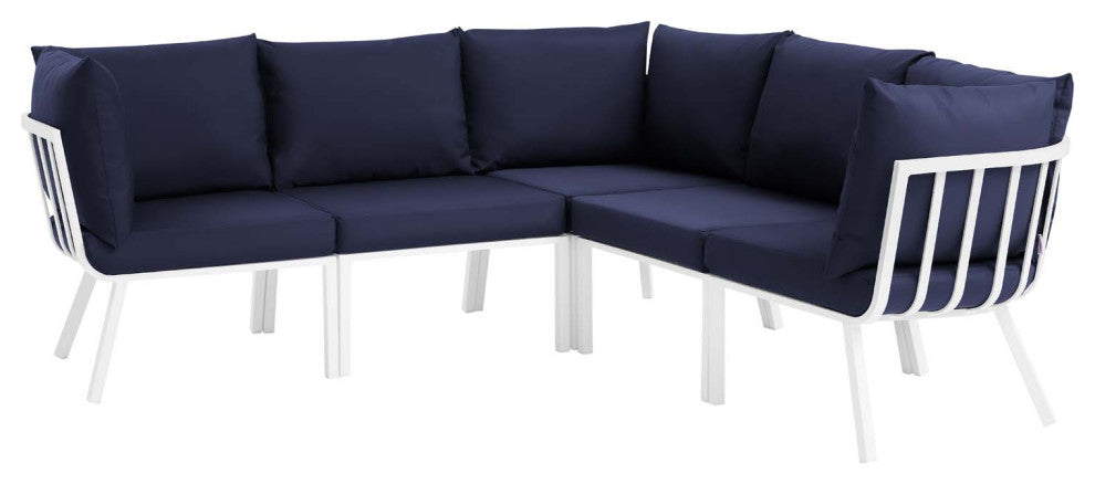 Riverside 5 Piece Outdoor Patio Aluminum Sectional - White Navy