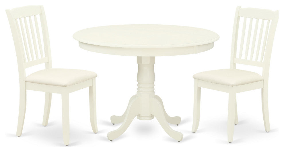 3Pc Dinette Set, Rounded Table, Two Linen Seat Chairs, Linen White