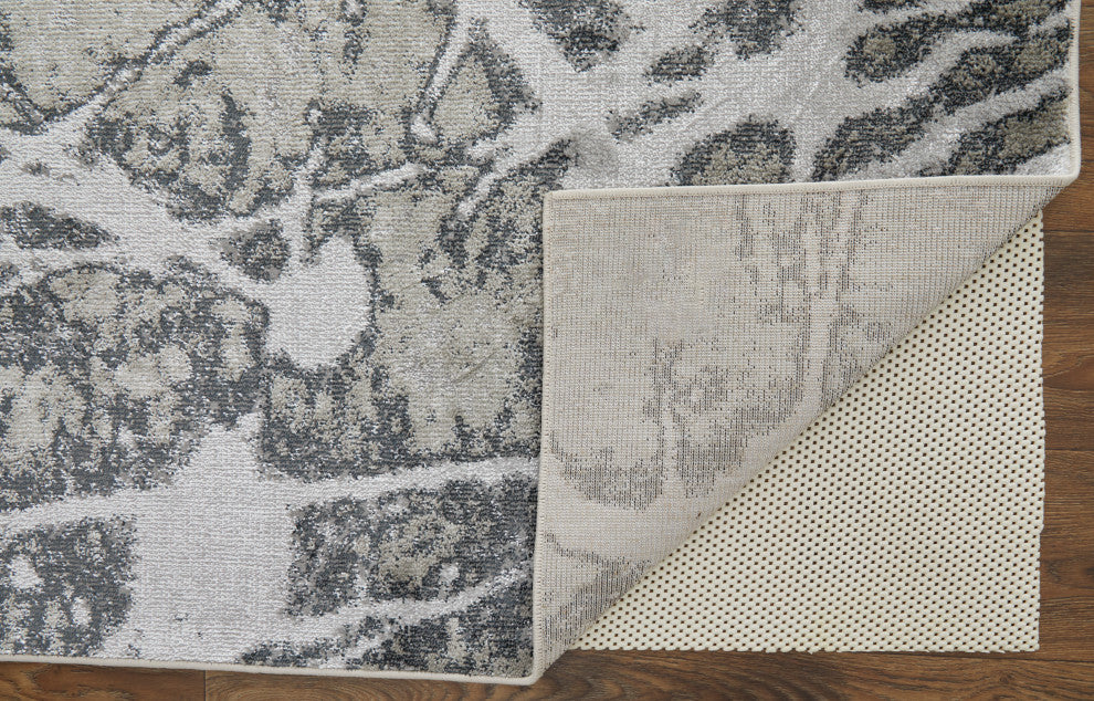 Oria Industrial Abstract Area Rug, Gray/Silver/Ivory,  9'2"x12'