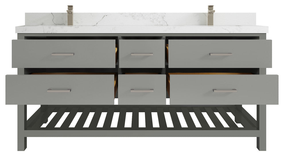 Parker 72 Double Sink Bath Vanity in Elephant Skin Gray  2" Calacatta Nuvo