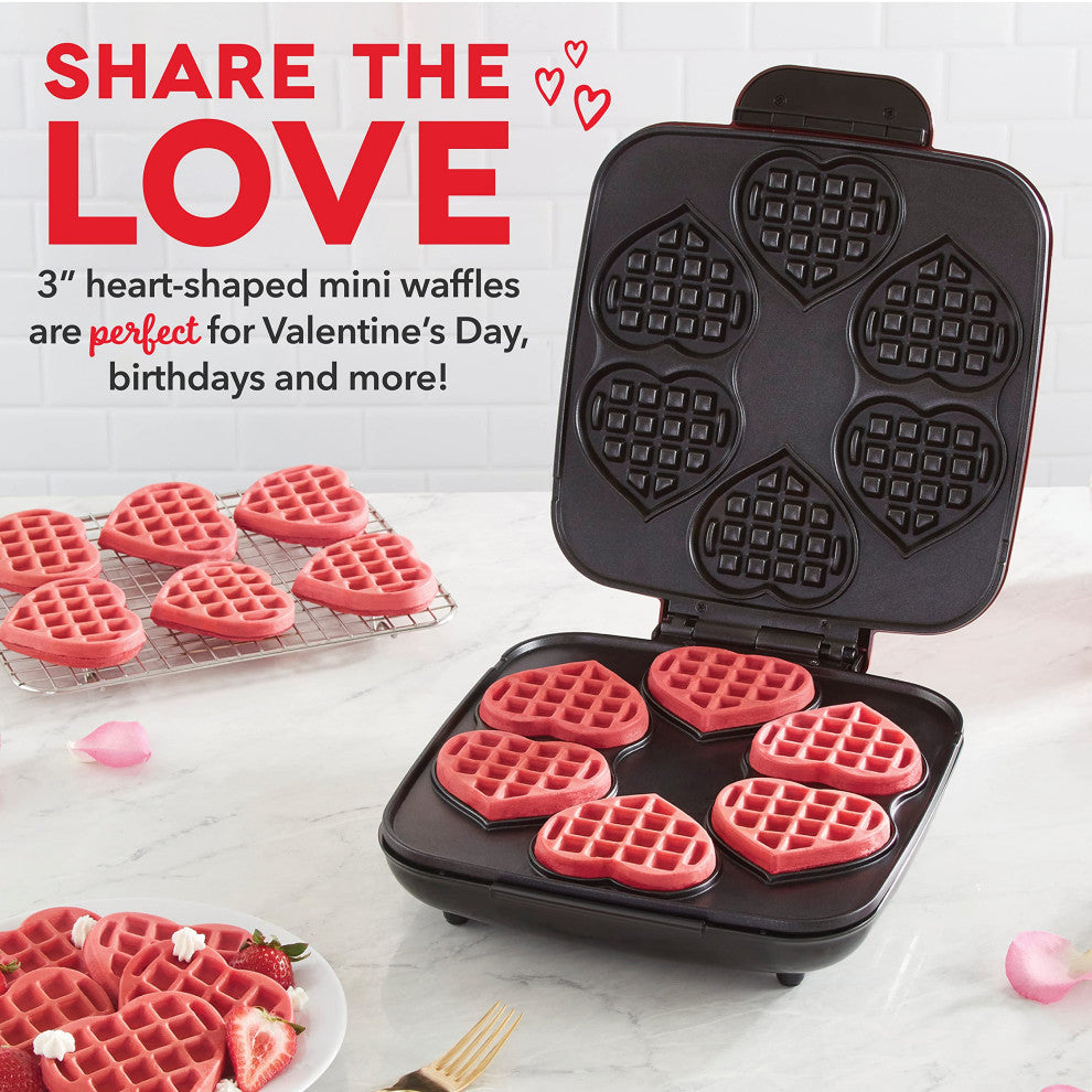 Multi Mini Waffle Maker: Four Mini Waffles, Perfect for Families and Individuals, Red Heart.