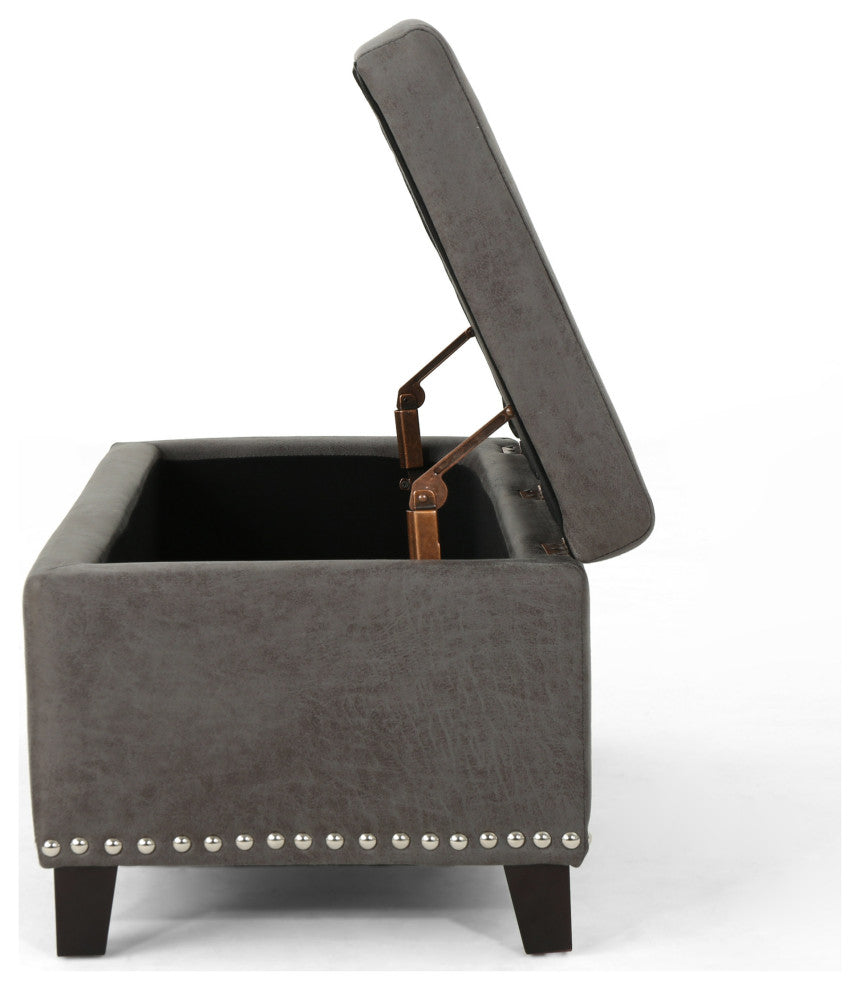 GDF Studio Carl Traditional Microfiber Storage Ottoman, Slate/Dark Brown