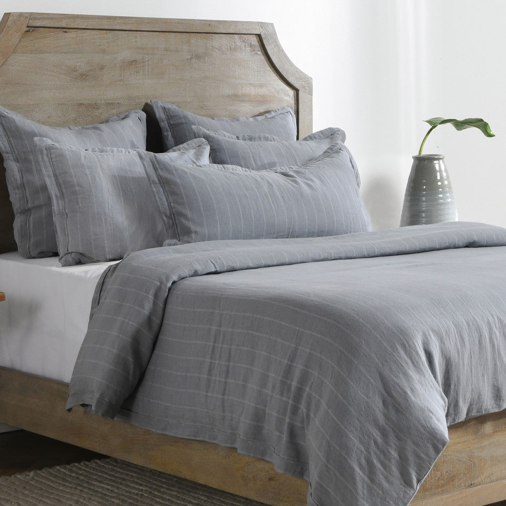 Kingston 100% Linen King Sham, Ivory, Blue