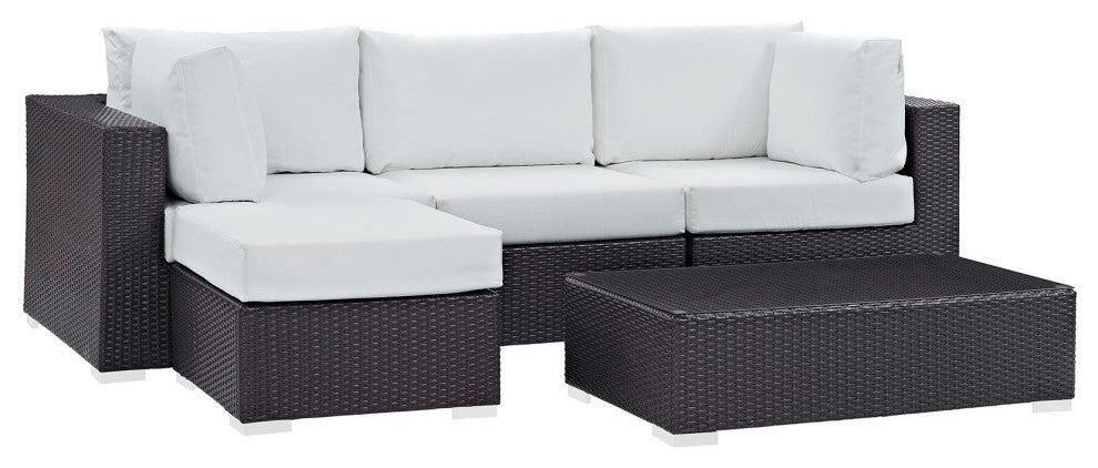 Espresso White Convene 5 Piece Outdoor Patio Sectional Set