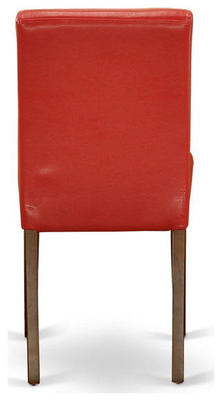 5Pc Square 36" Table, Four Parson Chair, Pu Leather Color Firebrick Red