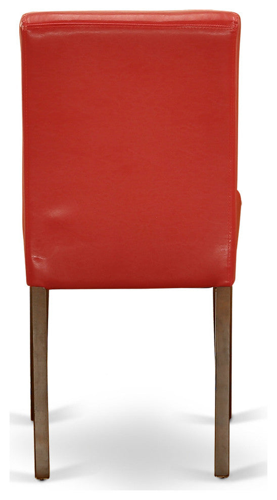 5Pc Square 36" Table, Four Parson Chair, Pu Leather Color Firebrick Red