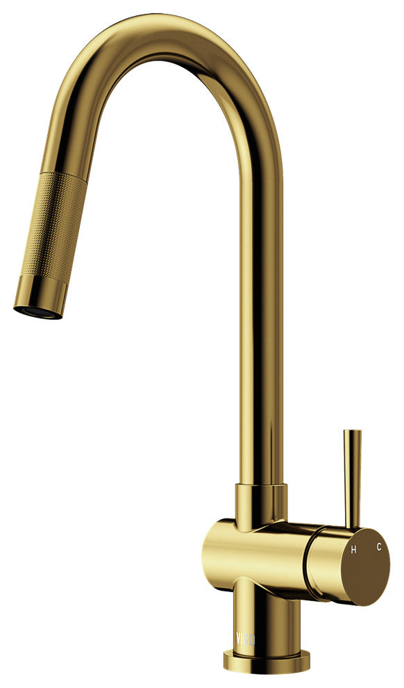 VIGO Gramercy 17" H Single Handle Pull-Down Sprayer Kitchen Faucet, Matte Brushed Gold, No Sensor, Without Extras