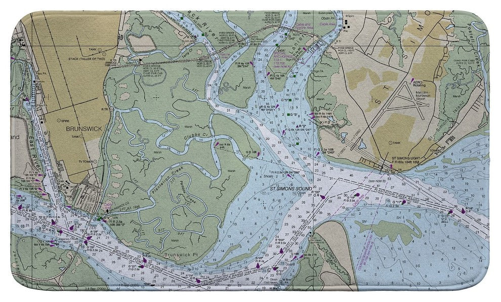 St Simons Sound, GA Nautical Map Bath Mat 18x30