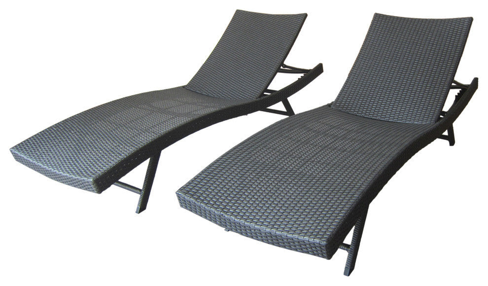 GDF Studio Arthur Outdoor Wicker Chaise Lounges, Gray, Set of 2