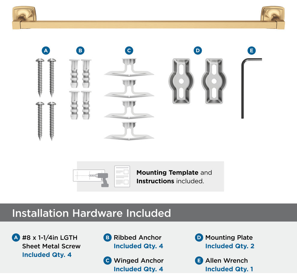 Amerock Stature Transitional Towel Bar, Champagne Bronze, 24" Center-to-Center