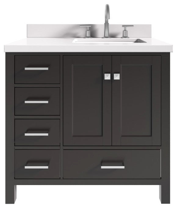 Cambridge Espresso 37" Right Offset Rectangle Sink Vanity With Quartz Countertop