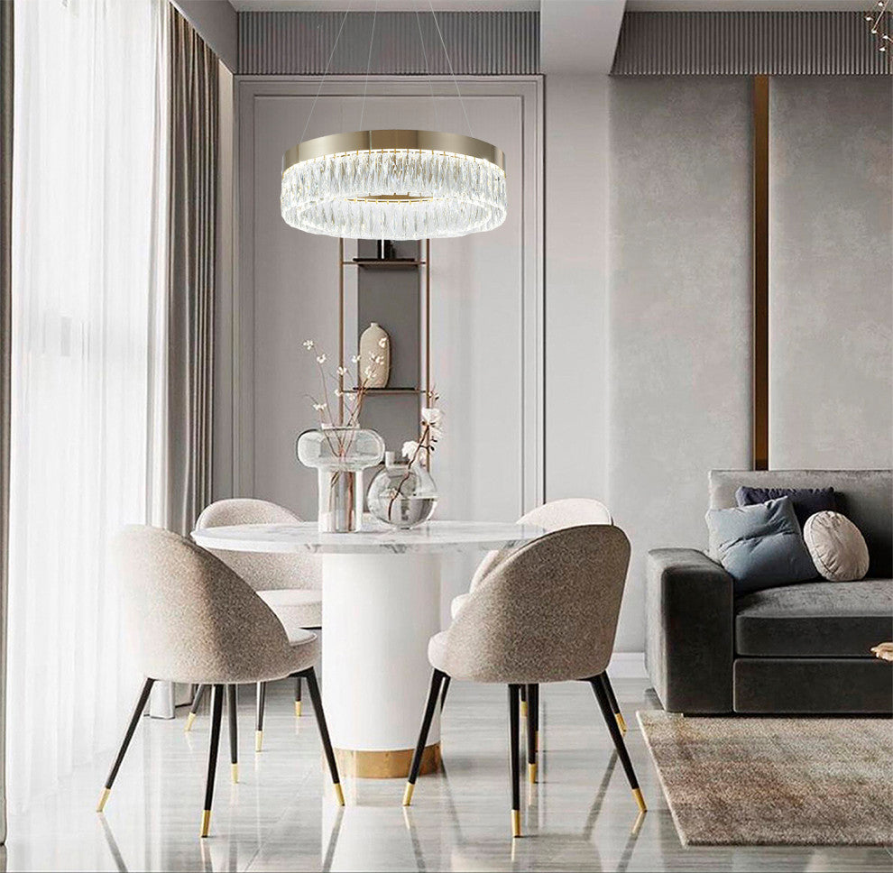 24" Gold Dimmable LED Chandelier With Clear Crystals