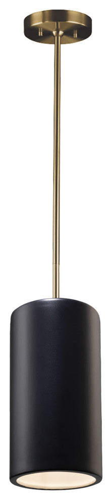 Large Cylinder Pendant, Carbon Matte Black, Antique Brass, Incandescent
