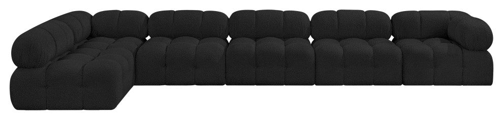 Ames Boucle Fabric L-Shaped Modular Sectional, Black, 6-Piece: 4 Armless Chair, 2 Corner Chair