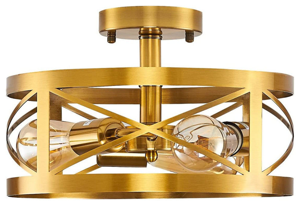 3 Light Modern Semi Flush Mount, Round Cage