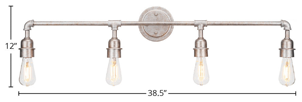 Vintage 4-Light Bath Bar, Aged Silver