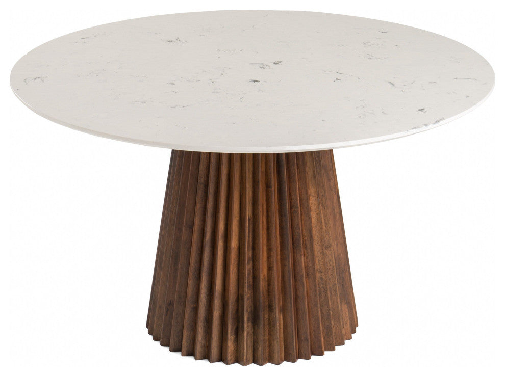 Modrest Nancy, Weiss Mid-Century Modern Marble, Walnut Dining Table Set