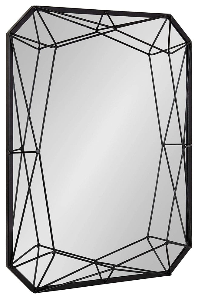 Modern Glam Geometric Shaped Metal Accent Wall Mirror, Black