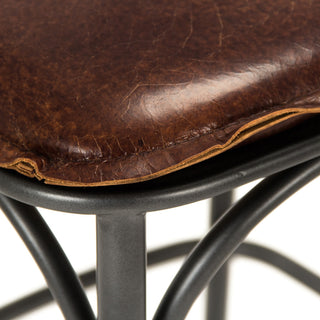 Zain Bar Stool, Black Frame, Antique Black, Brown Leather