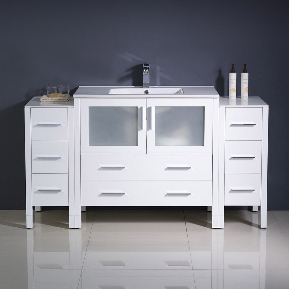 Torino 60" Bathroom Cabinet, White, With Top and Integrated Sink