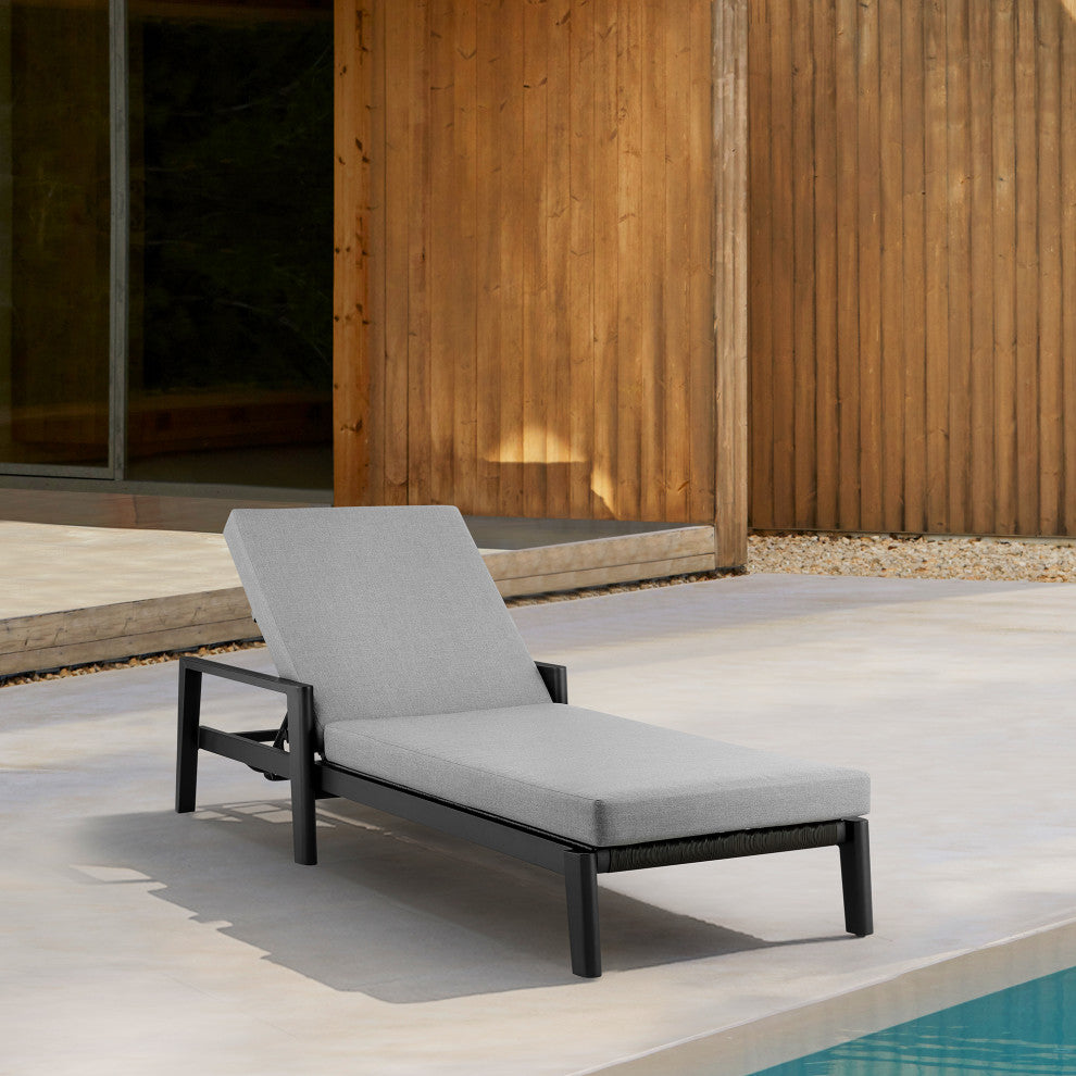 Grand Outdoor Adjustable Chaise Lounge Chair, Aluminum With Gray Cushions