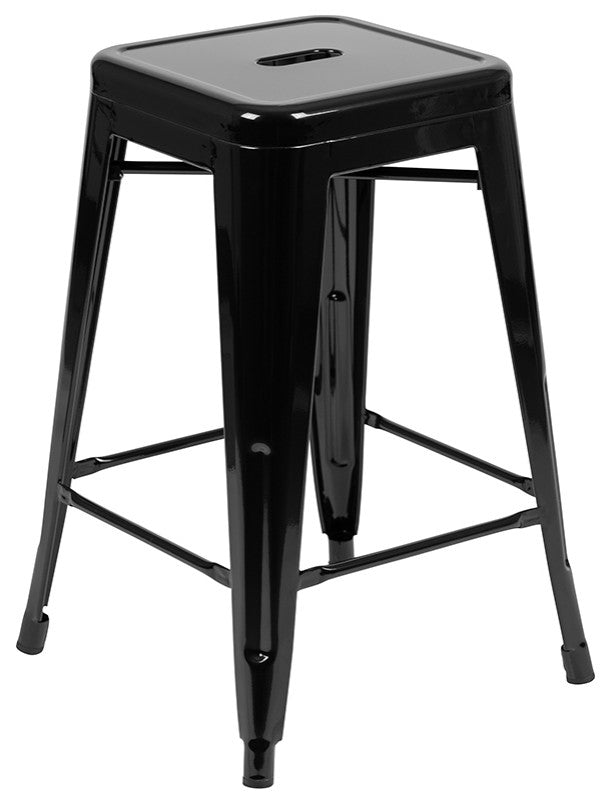 24" Metal Counter-Height Indoor Bar Stool, Stackable Set of 4, Black