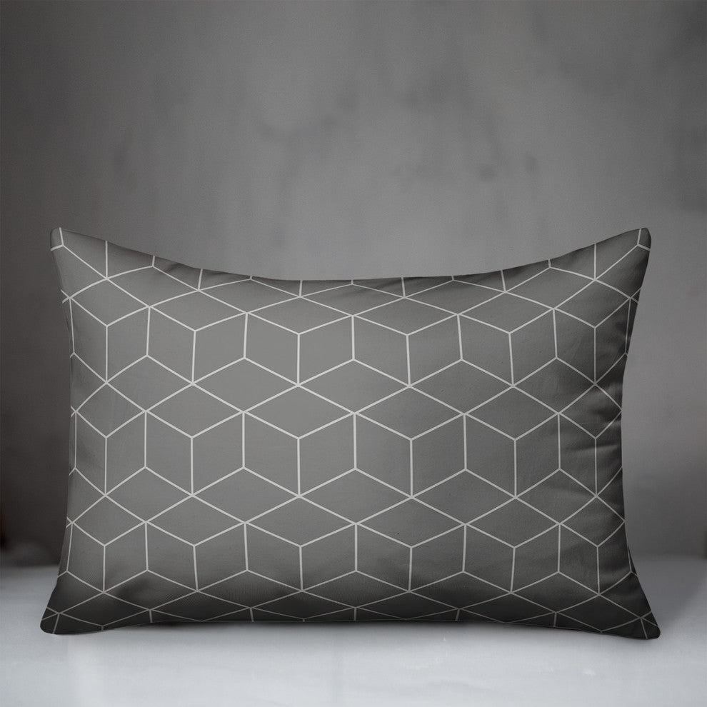 Gray Geometric Pattern Squares Throw Pillow