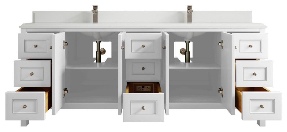 Nashville 84" Double Sink Bath Vanity, White 1.5" White Quartz