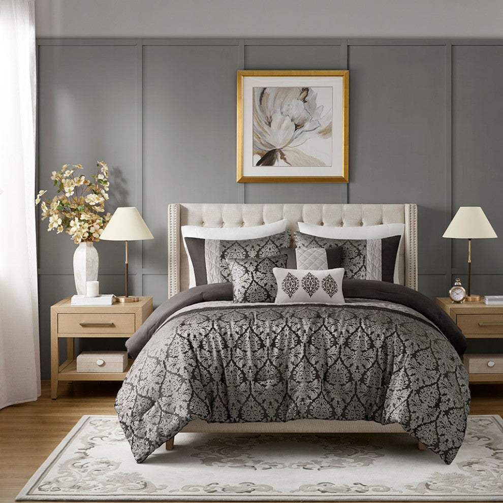 Madison Park Lily 6 Piece Jacquard Comforter Set With Throw Pillows