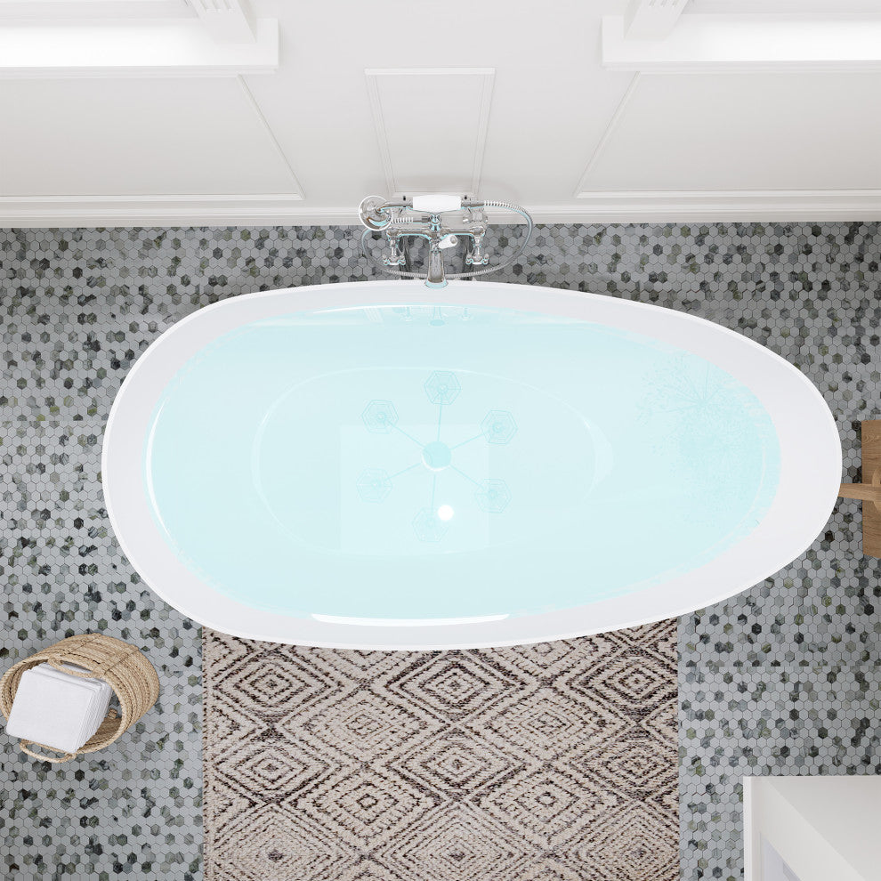 Giotto Flatbottom Freestanding Solid Surface Soaking Bathtub, Matte White, 67inch